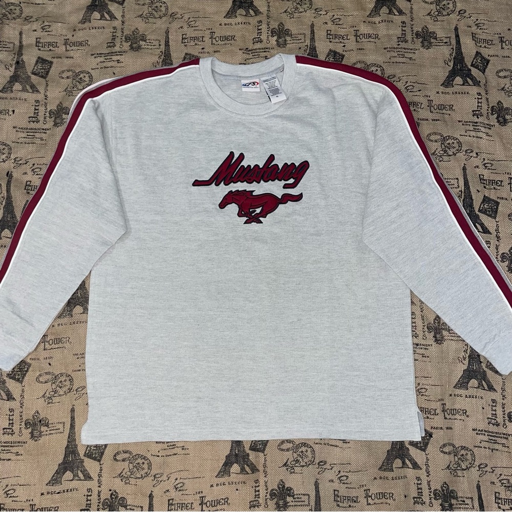 VTG NWT!  Men's  Grey/Burgundy Mustang Car Sweater